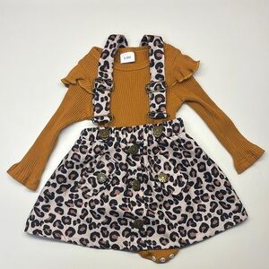 Leopard Print Overall Dress with Mustard Top- 3-6 Month